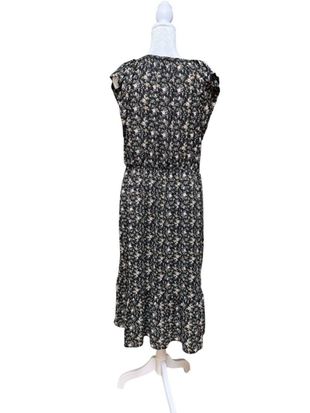 Crew Mercantile Floral Maxi Dress Small Black Ruffle Lined - Picture 3 of 5